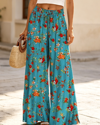 Floral Boho High-Waisted Palazzo Wide-Leg Pants