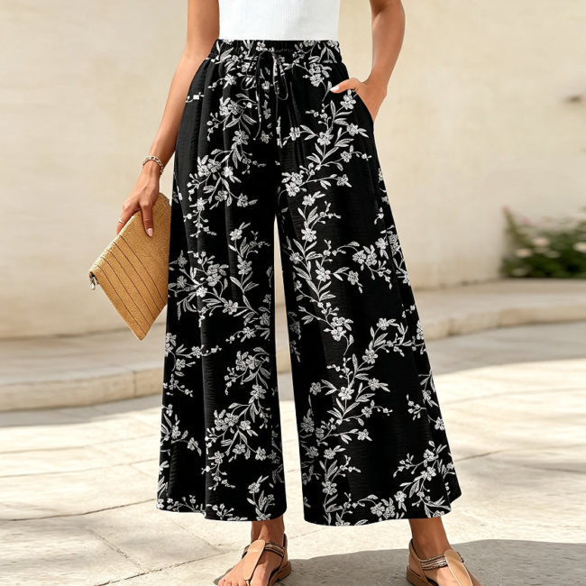 Dressy Casual Elastic-Waist Palazzo Wide-Leg Pants