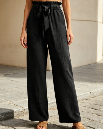 Knot-Detail High-Waisted Work Trousers with Wide Leg