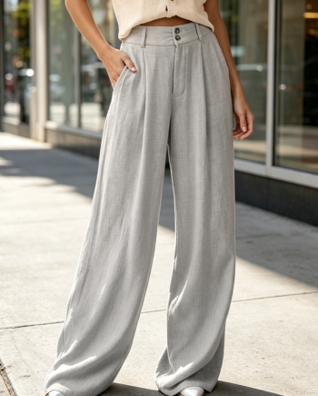 Loose Linen Wide-Leg Trousers with Pockets
