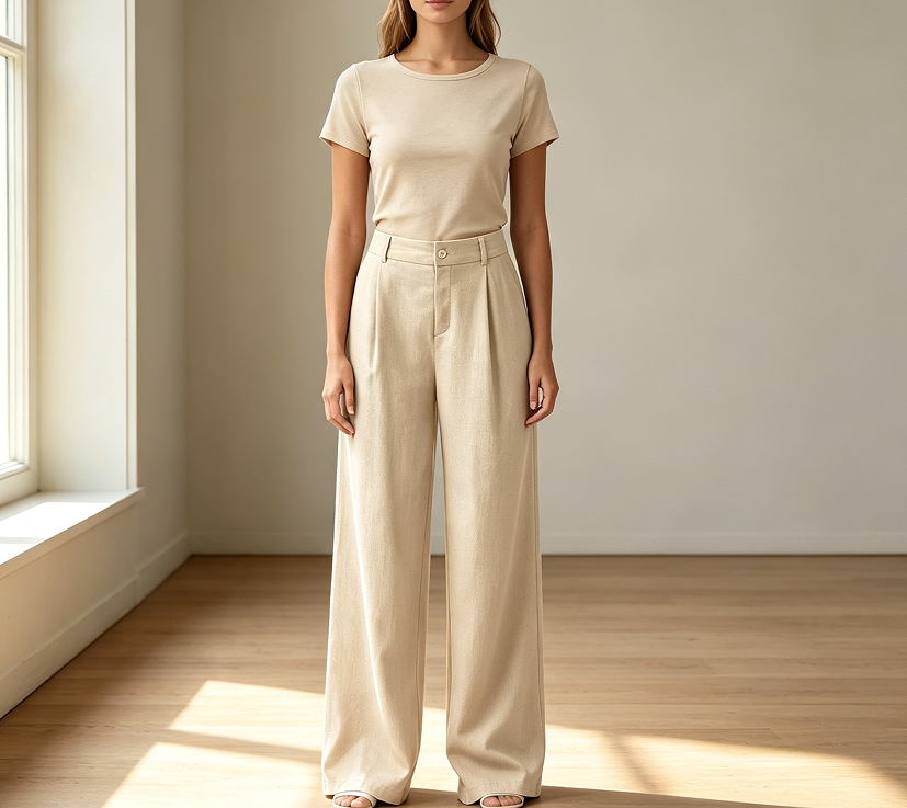 Linen Wide-Leg Work Trousers with Pockets