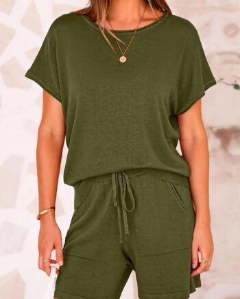 Women's Knit Short Sleeve Top and Shorts Set