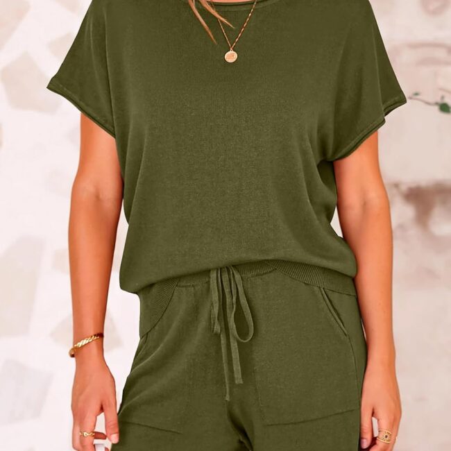 Women's Knit Short Sleeve Top and Shorts Set