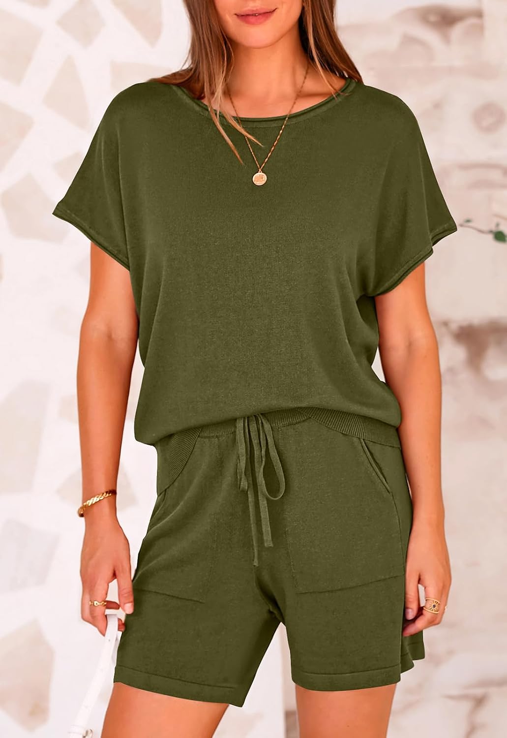 Women's Knit Short Sleeve Top and Shorts Set