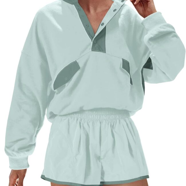 Women's Long Sleeve Top and Shorts Gym Set