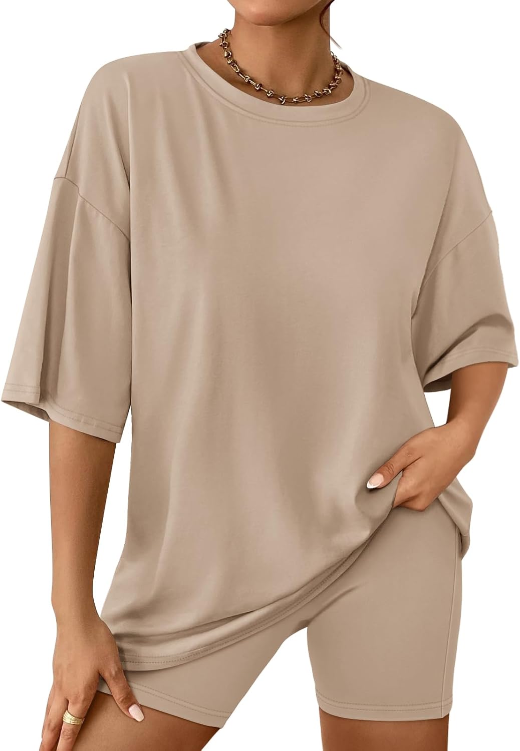 Women's Oversized T-Shirt and Biker Shorts Set