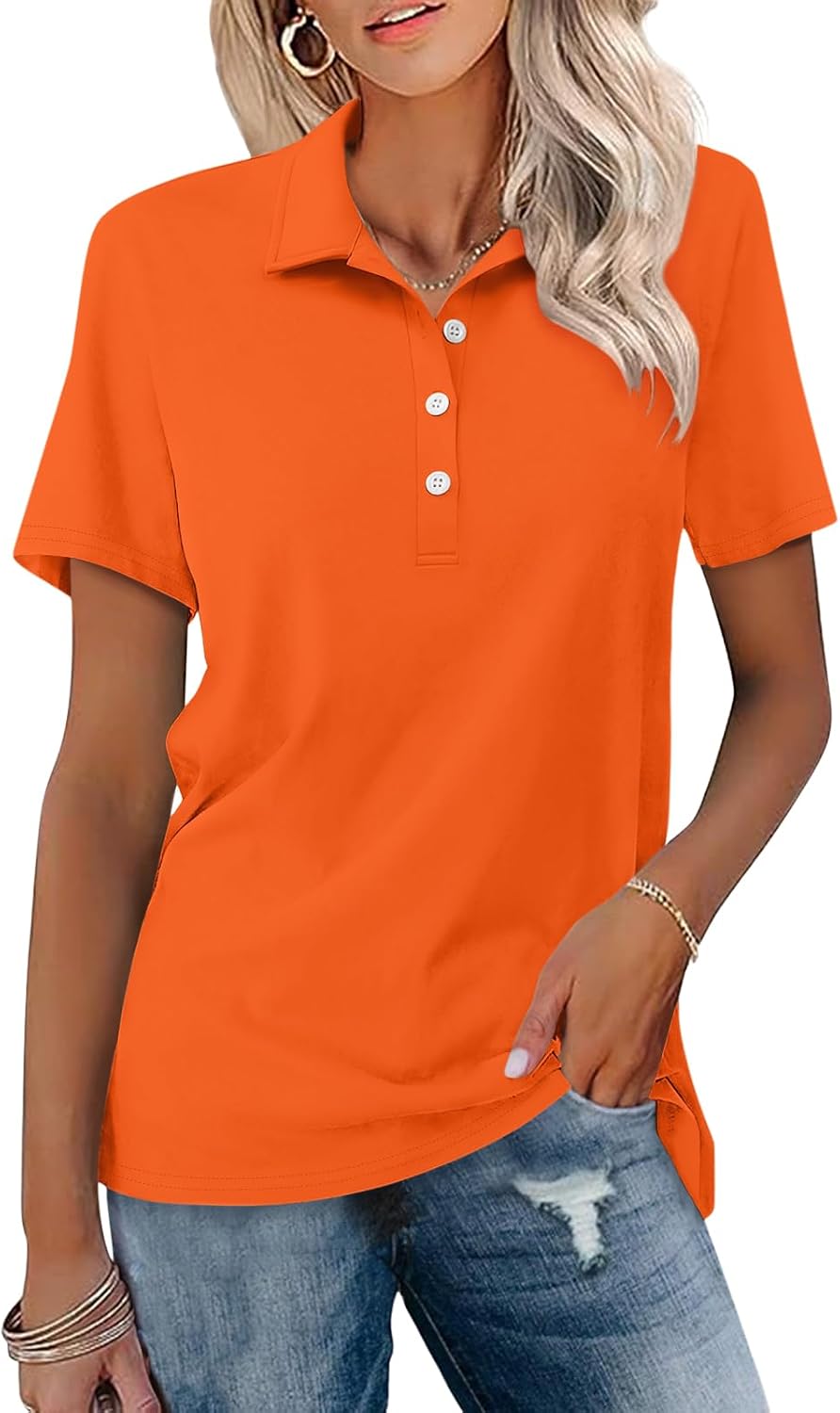 Women's Collared Button-Front Short-Sleeve Polo Shirt