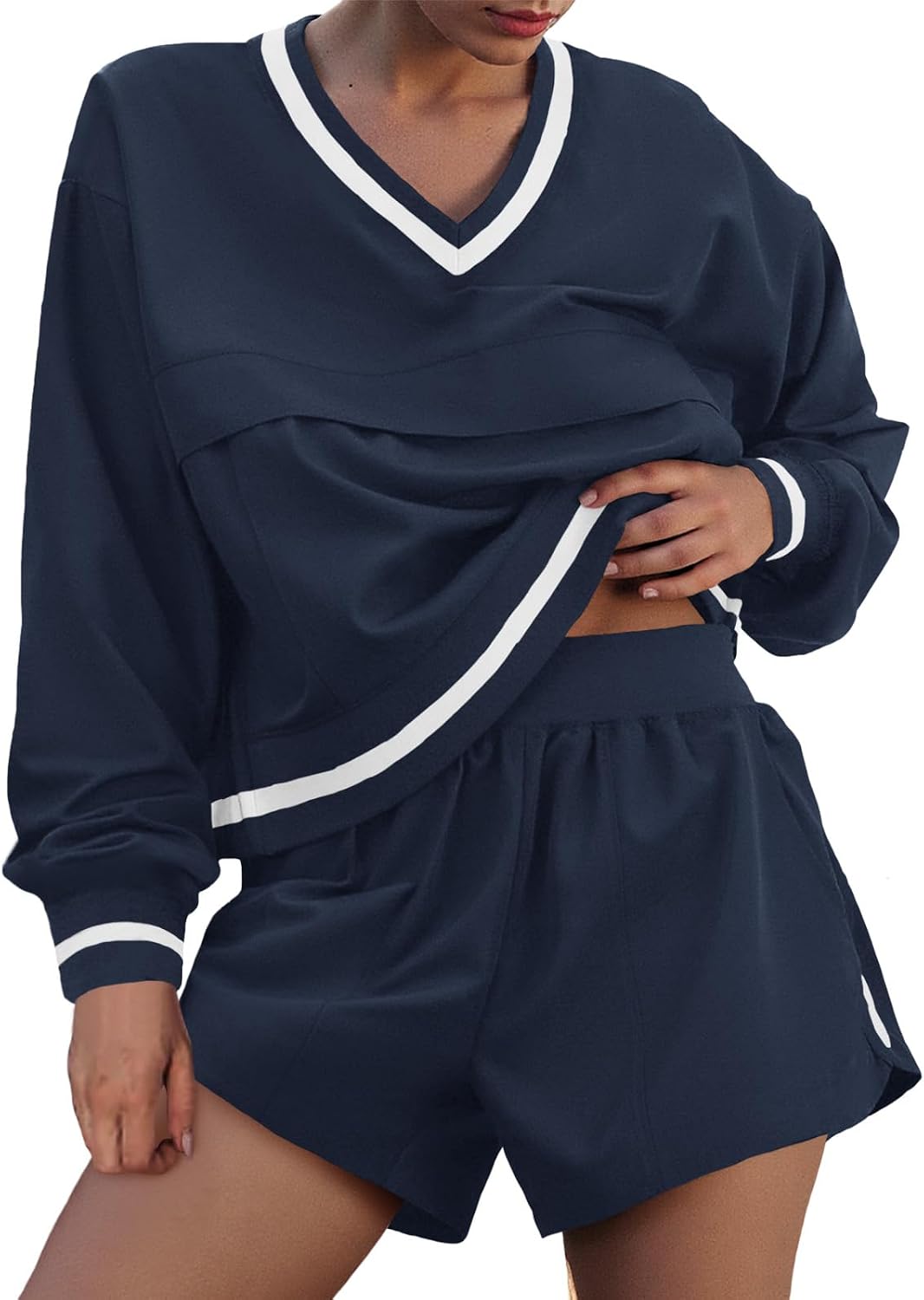 Women's V-Neck Sweatshirt and High-Waist Shorts Set