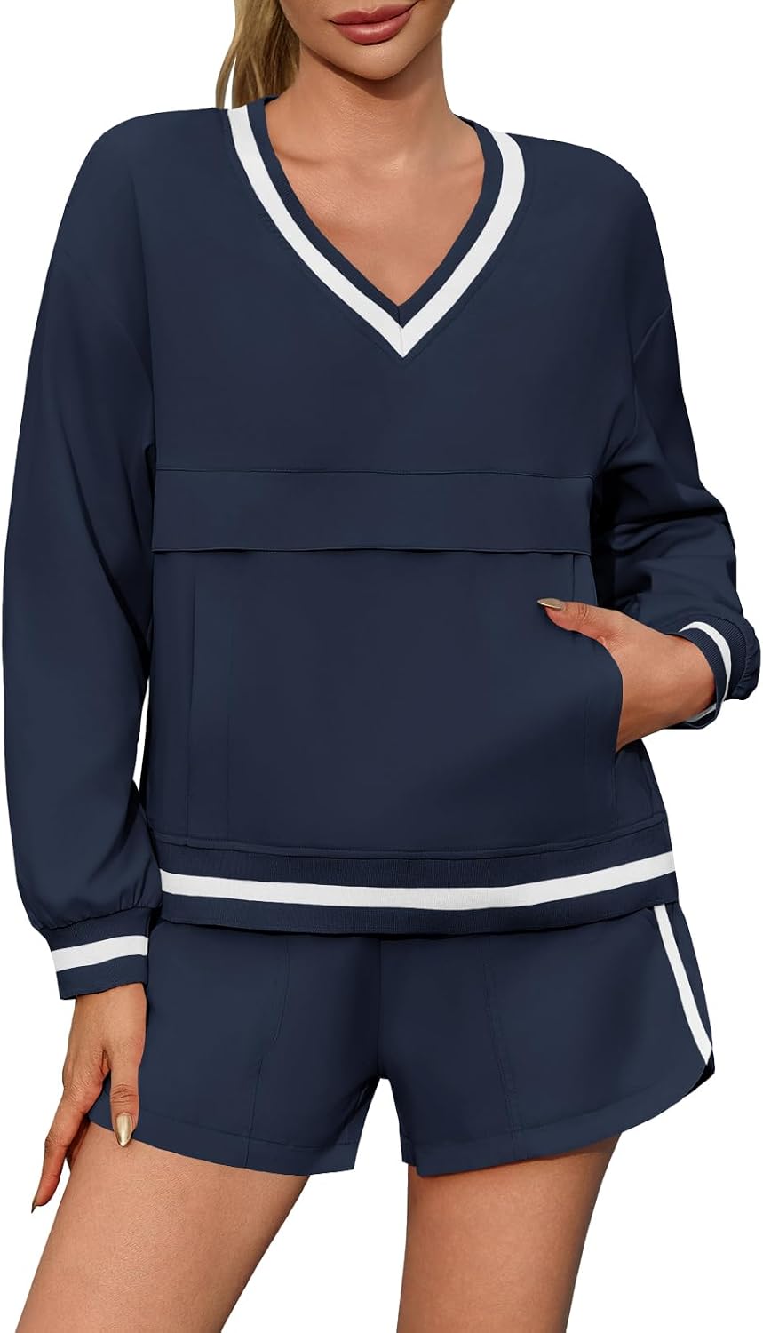 Women's V-Neck Sweatshirt and High-Waist Shorts Set