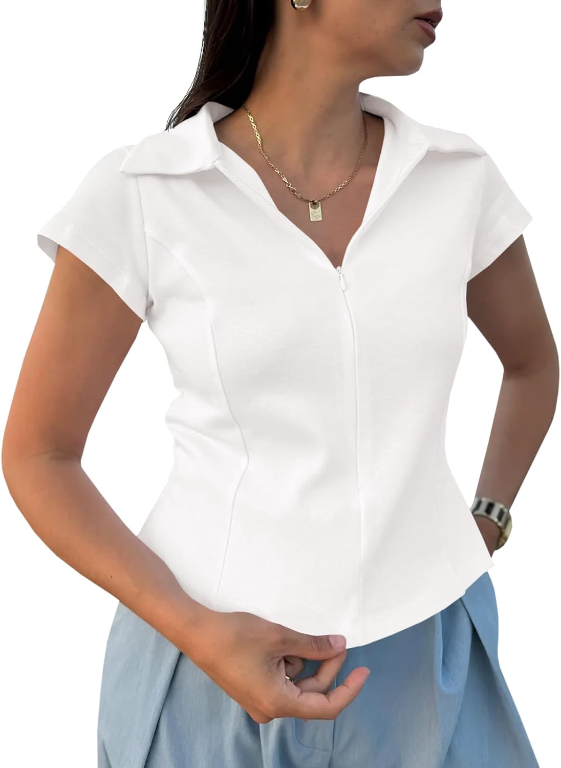 Women's Cotton Slim-Fit Short-Sleeve Polo Shirt