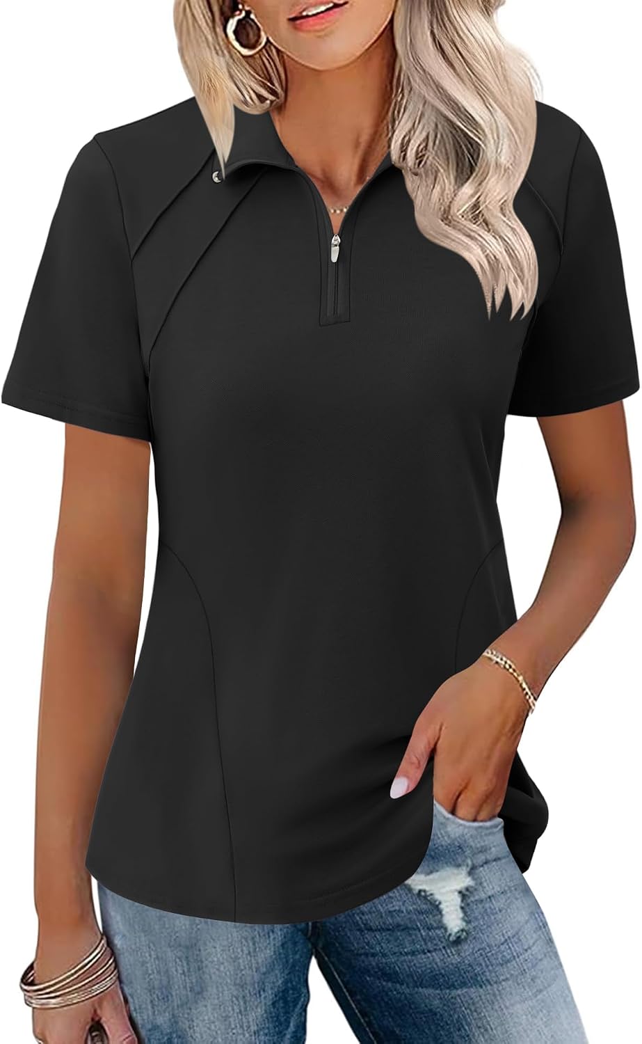 Women's Zip-Front Quick-Dry Golf Polo Shirt