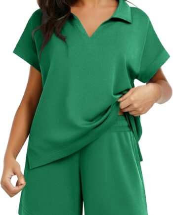Women's V-Neck Top and Drawstring Shorts Set