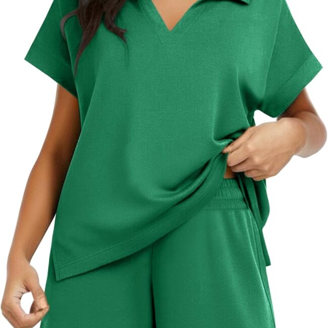 Women's V-Neck Top and Drawstring Shorts Set