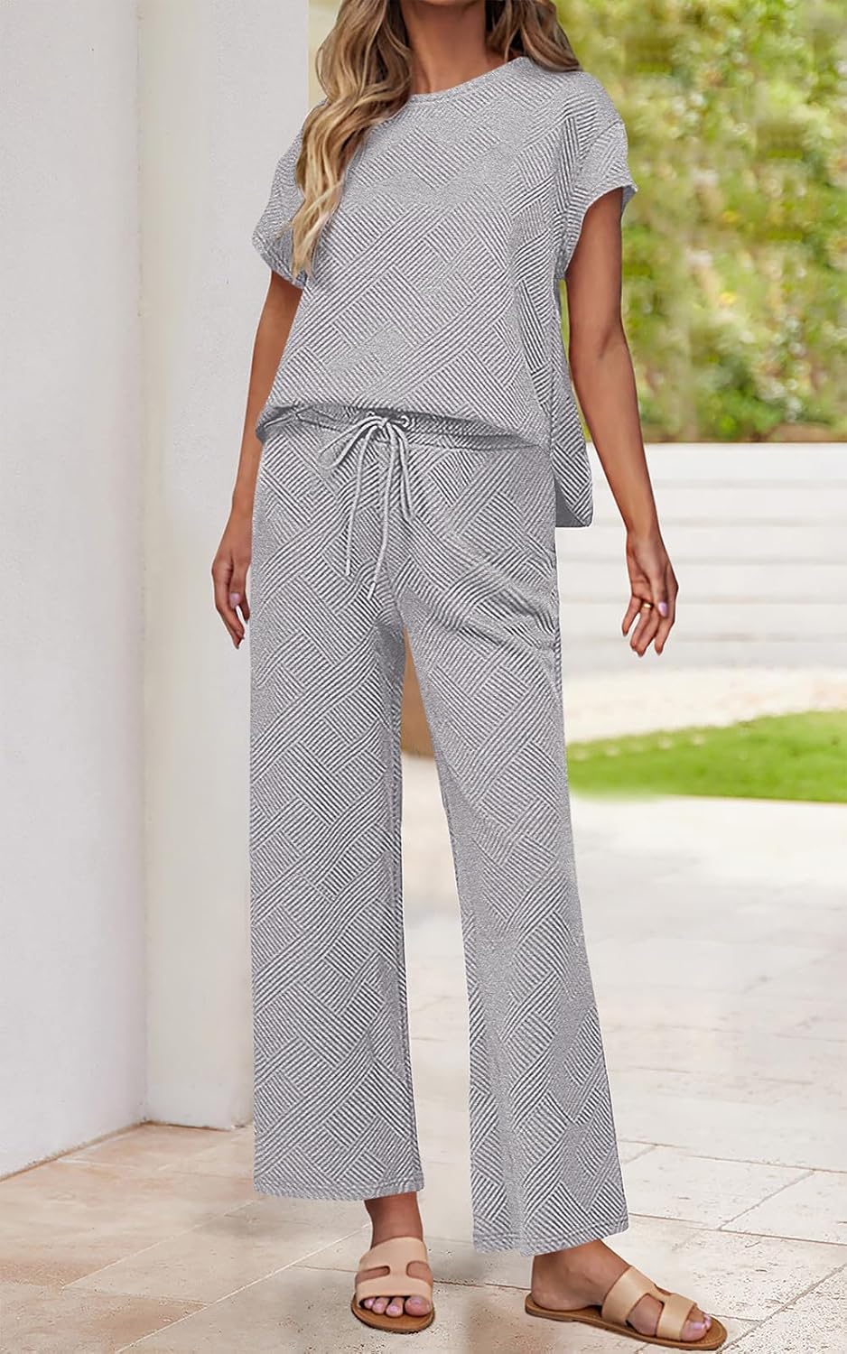 Women's Short Sleeve Top and Wide-Leg Pants Set