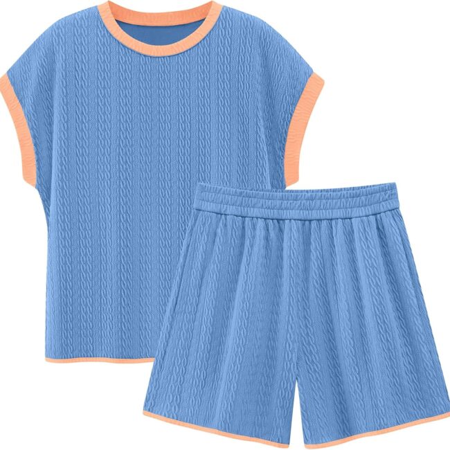 Women's Summer Knit Pullover Top and Shorts Set