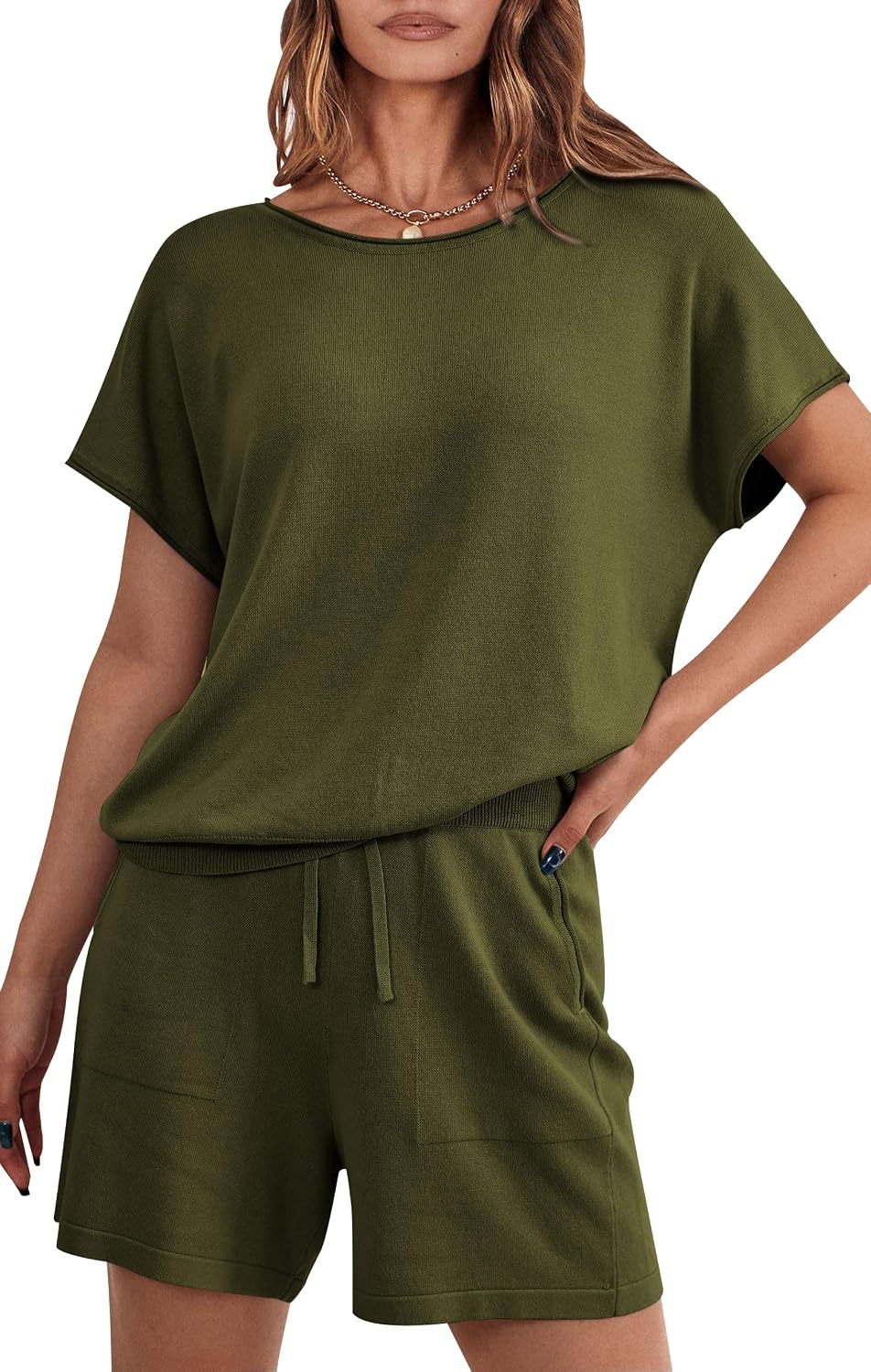 Women's Knit Short Sleeve Top and Shorts Set