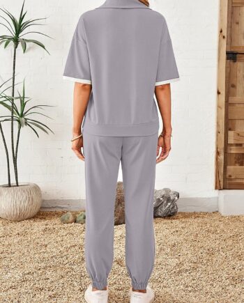 Women's V-Neck Tracksuit Lounge Set with Pockets