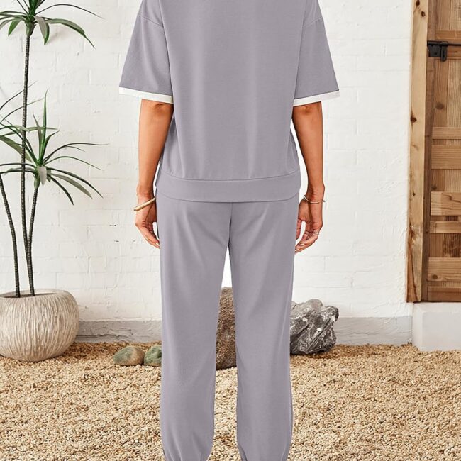 Women's V-Neck Tracksuit Lounge Set with Pockets