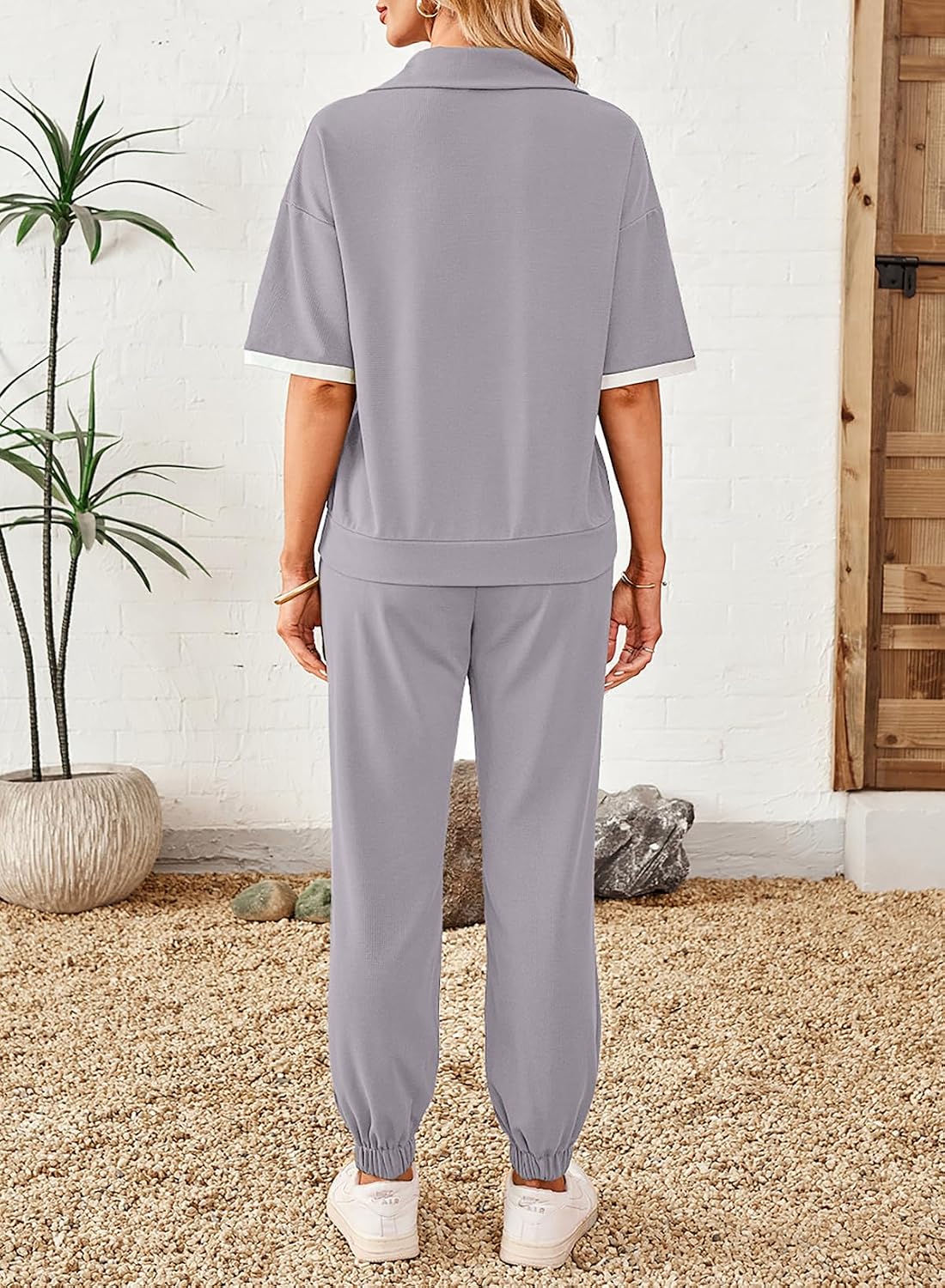 Women's V-Neck Tracksuit Lounge Set with Pockets