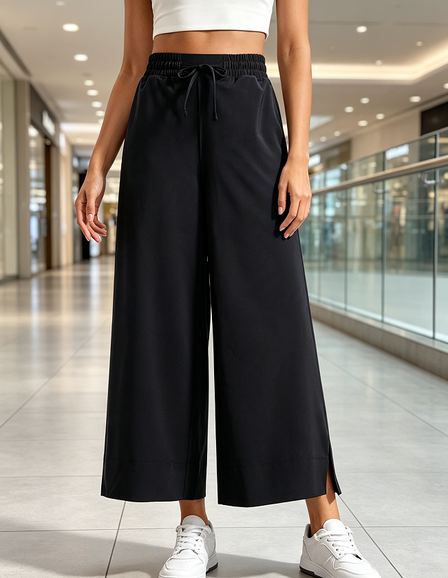Lightweight High-Waisted Cropped Sweatpants with Wide Leg